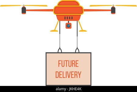 future delivery with red and yellow quadrocopter Stock Vector