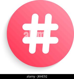 red hashtag button with shadow Stock Vector