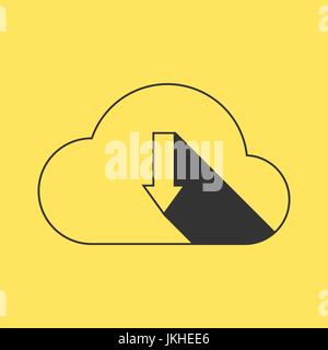 black outline cloud download on yellow background Stock Vector