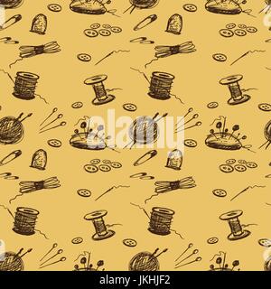 Seamless pattern Sewing Accessories  .Hand drawing . Seamless pattern can be used for wallpaper, pattern fills, web page backgrounds, surface textures Stock Vector