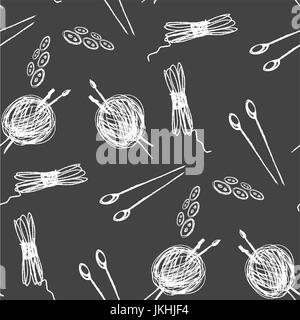 Seamless pattern Sewing Accessories on black .Hand drawing . Seamless pattern can be used for wallpaper, pattern fills, web page backgrounds, surface  Stock Vector