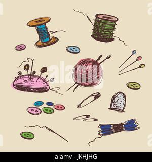 Sewing Accessories background, vector illustration Stock Vector
