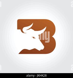 Letter B Symbol with Bull Head Silhouette Design Stock Vector