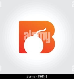 Letter B Symbol with Bomb Silhouette Design Stock Vector