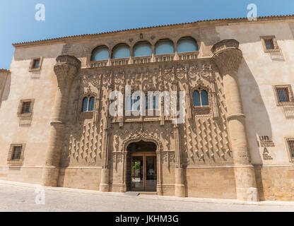 Main facade of the Jabalquinto Palace, is currently the Antonio Machado Site of the International University of Andalusia, Baeza, Andalucia, Spain