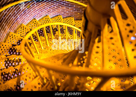 Spiral stairs that lead the way to the top of the lighthouse. Upper view. Stock Photo