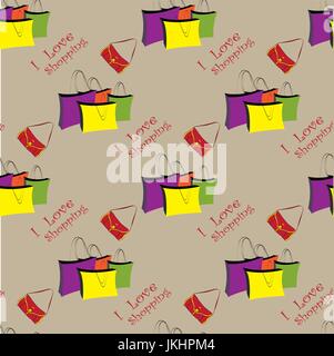 Seamless pattern Vector different shopping bag on sale Stock Vector