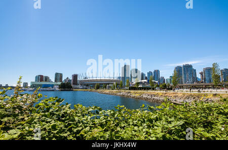 Vancouver, Canada - June 20, 2017: The world of science and olympic village at Flase creek on a sunny afternoon Stock Photo