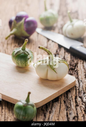 White eggplant on old wood background Stock Photo