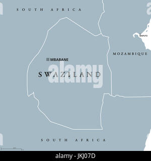 Swaziland political map with capital Mbabane. Kingdom of Eswatini, sometimes called Kangwane. Sovereign state and landlocked country in South Africa. Stock Photo