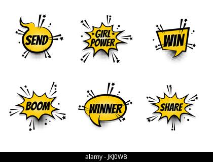 Comic text speech bubble pop art set Stock Vector