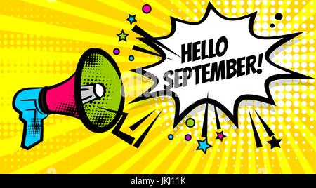 Megaphone pop hello september Stock Vector