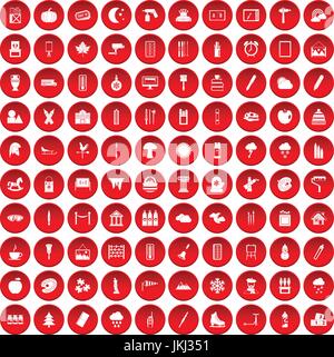 100 drawing icons set red Stock Vector
