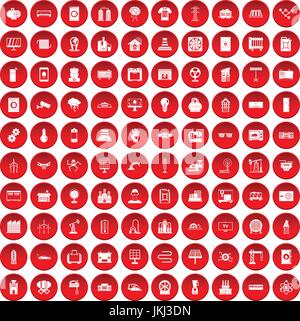 100 electrical engineering icons set red Stock Vector