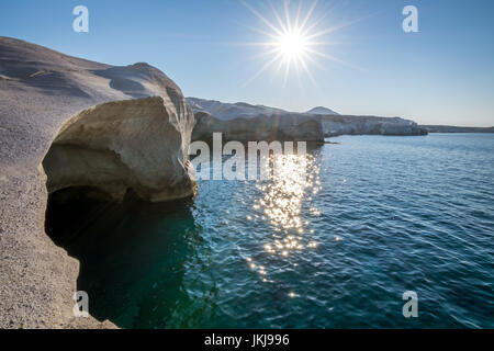 Sarakiniko beach: the moon-like scenic white rock formations in Milos island, Greece Stock Photo