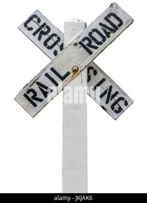 Isolated Rustic Wooden Railroad Crossing Sign In The USA Stock Photo
