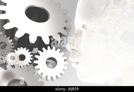 Digital transformation of artificial intelligence (ai) technology disruption .Neural networks connect atoms , 3d rendering of robot human and electron Stock Photo