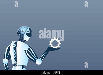 Modern Robot Hold Cog Wheel Artificial Intelligence Technology Flat ...