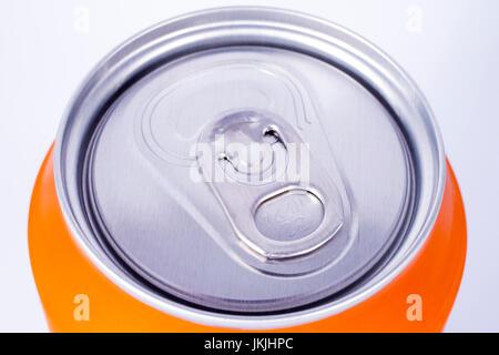 An unopened drinks can over a plain white background. Stock Photo