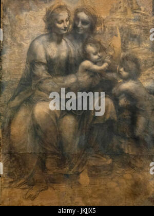 The Virgin and Child with Saint Anne and Saint John the Baptist, circa 1500 - Leonardo da Vinci Stock Photo