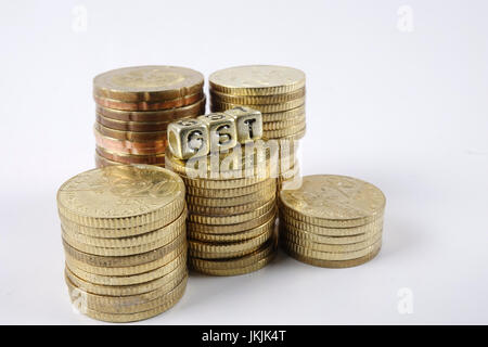 GST wording and gold coins. Stock Photo