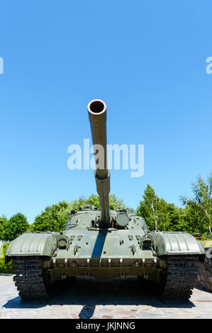 Military equipment. Old tank. A monument in the park. Stock Photo