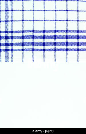 Blue cloth, a kitchen towel with a checkered pattern, on a white background isolated. Stock Photo