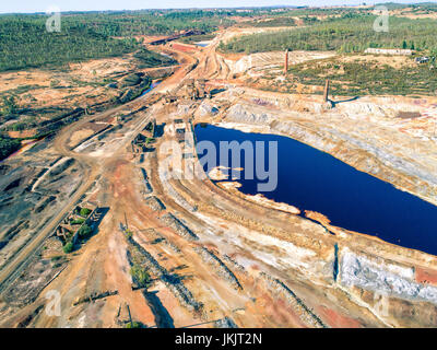 Abandoned Old Copper Extraction Sao Domingos Mine, Portugal, aerial view