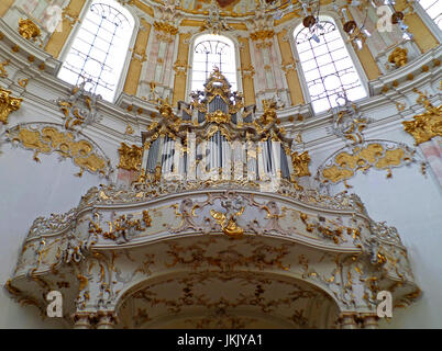 Stunning Church Organ and Beautiful Interior of Ettal Abbey Church, Bavaria, Germany Stock Photo