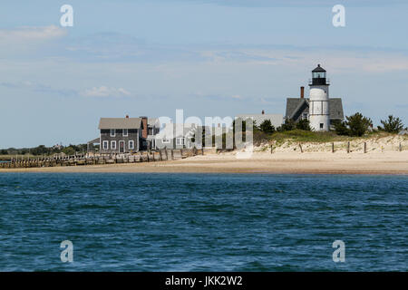 Sandy Neck Colony cottages and Sandy Neck Lighthouse, Cape Cod, Massachusetts, United States, North America. Stock Photo