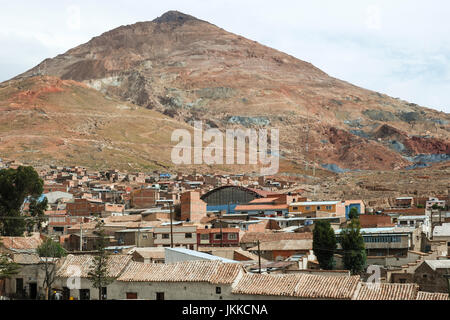 Panoramic view of Potosi city with Cerro Rico (silver mountain) in the background, Bolivia, South America Stock Photo