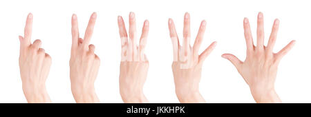 Woman hands set showing numbers from one to five. Isolated on white, clipping path included Stock Photo