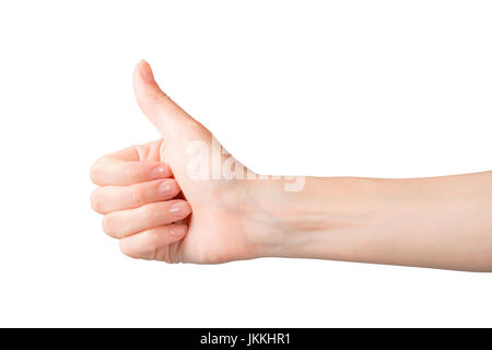 Woman hand showing thumb up gesture. Isolated on white, clipping path included Stock Photo
