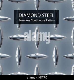 A seamless square pattern of diamond-shaped steel sheets in aluminum tones, ideal for industrial wall or floor textures. Stock Vector
