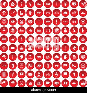 100 europe countries icons set red Stock Vector