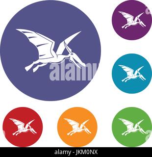 Pterosaurs dinosaur icons set Stock Vector