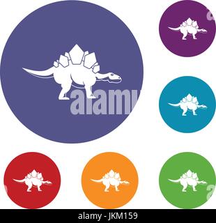Stegosaurus dinosaur icons set Stock Vector