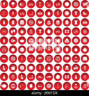 100 fitness icons set red Stock Vector