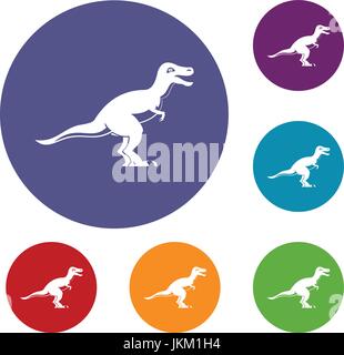 Theropod dinosaur icons set Stock Vector