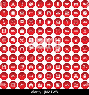100 garage icons set red Stock Vector