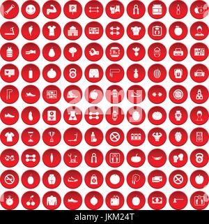100 gym icons set red Stock Vector