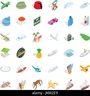 Miami icons set, isometric style Stock Vector
