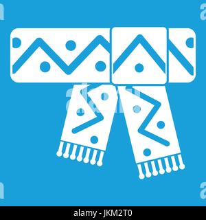Knitted scarf with pattern icon white Stock Vector