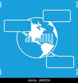Globe and empty speech bubbles icon white Stock Vector