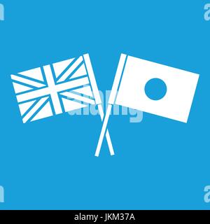 UK and Japan flags crossed icon white Stock Vector