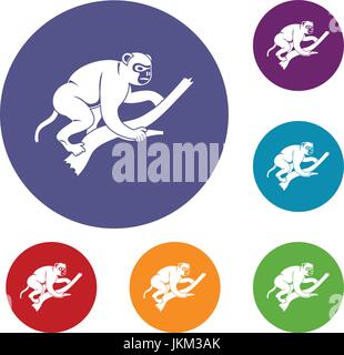 Monkey is climbing up on a tree icons set Stock Vector