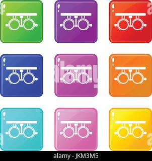 Trial frame for checking patient vision set 9 Stock Vector