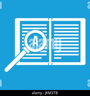 Magnifying glass over open book icon white Stock Vector