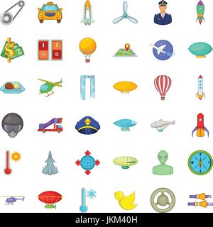 Aircraft icons set, cartoon style Stock Vector