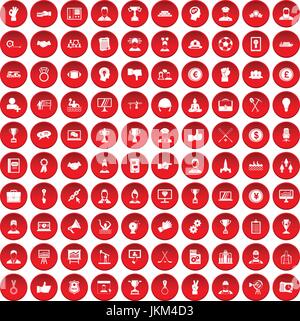 100 leadership icons set red Stock Vector